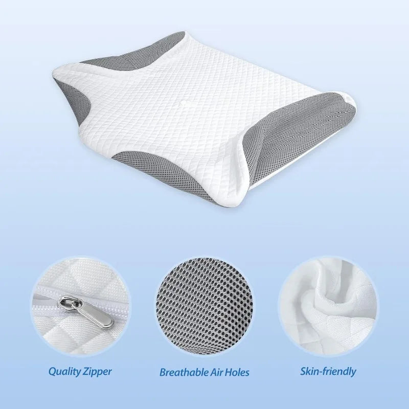 Memory Foam Cervical Pillowcase with Zipper, Replaceable, Machine Washable, Breathable and Non-Stuffy, Pillowcase Only, 1 Piece